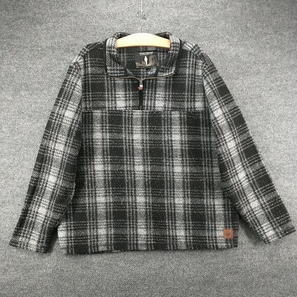 John Wayne Men's 1/4 Zip Fleece Jacket Black Gray Large Long Sleeve Polyester - Picture 2 of 13